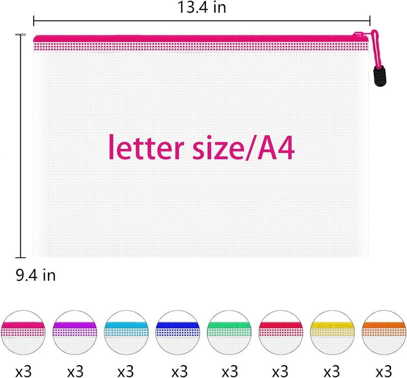 UMETDO 24pcs A4 Mesh Zipper Pouch Bags, Mesh Bags with Zipper Bulk, Pouches for Organization, Clear Storage Bags for Classroom, Travel, Office - Image 2